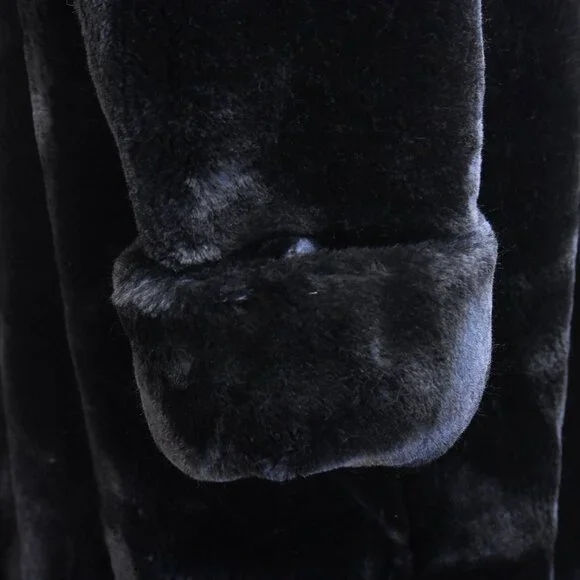 Black Long Plush Faux Fur Coat London Fog Winter Outerwear Coat Full Length 10 - Picture 6 of 9